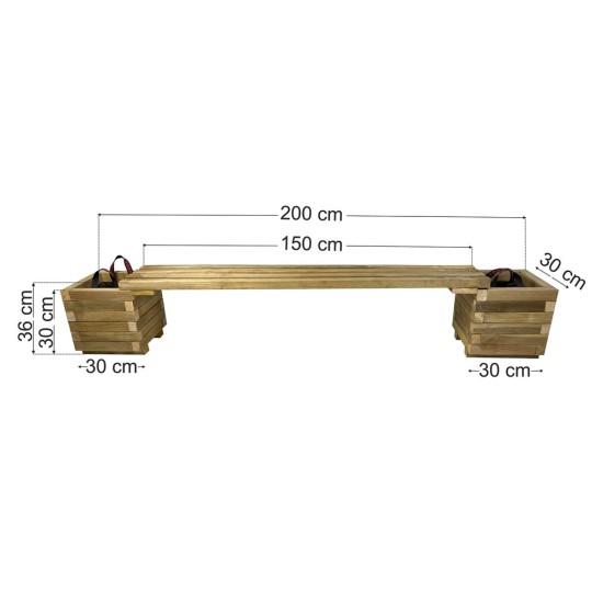 Pot bench set 200x30x36cm