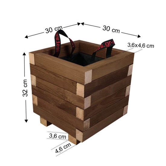 ΤΕΤΡΑΓΩΝΗ ξύλινη γλάστρα - 30x30x32
