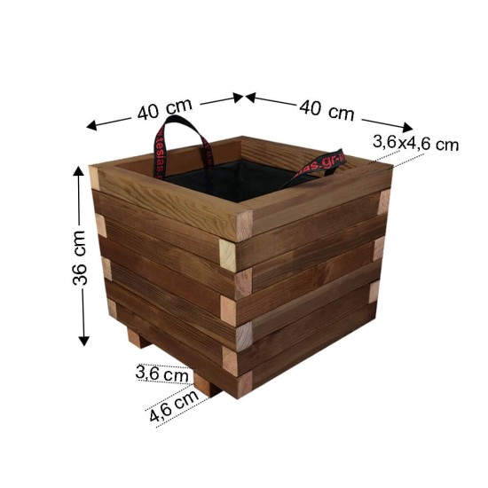 ΤΕΤΡΑΓΩΝΗ ξύλινη γλάστρα - 40x40x36