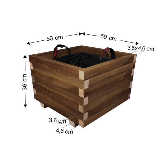 ΤΕΤΡΑΓΩΝΗ ξύλινη γλάστρα - 50x50x36
