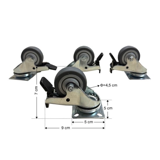 Σετ 4 ρόδες περιστροφικές με φρένο βαρέου τύπου
