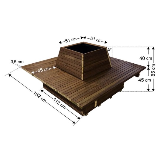Παγκάκι Γλάστρα 12 ατόμων τετράγωνη - Δ162x85