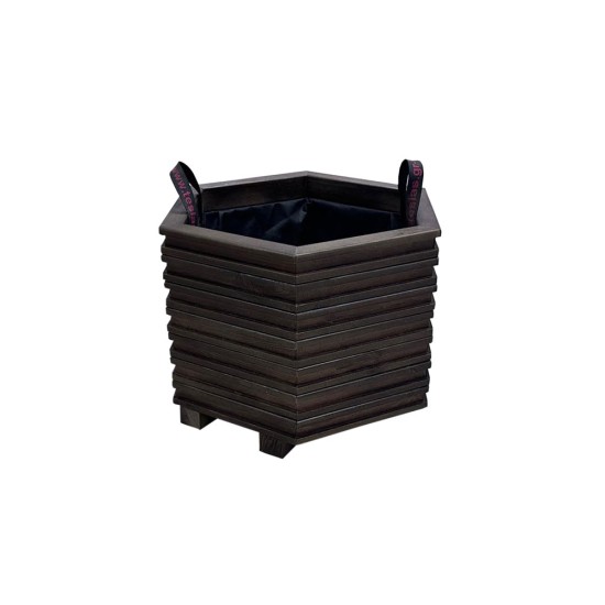 ΕΞΑΓΩΝΗ ξύλινη γλάστρα Εισόδου - Carved- Macassar - Δ52x36