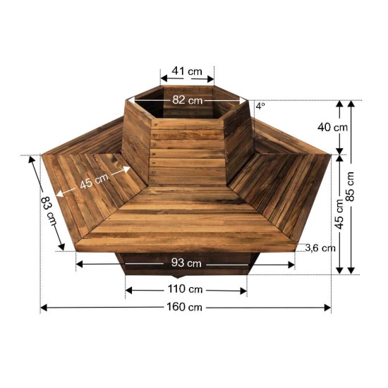 Παγκάκι Γλάστρα 12 ατόμων εξάγωνη - Δ160x85