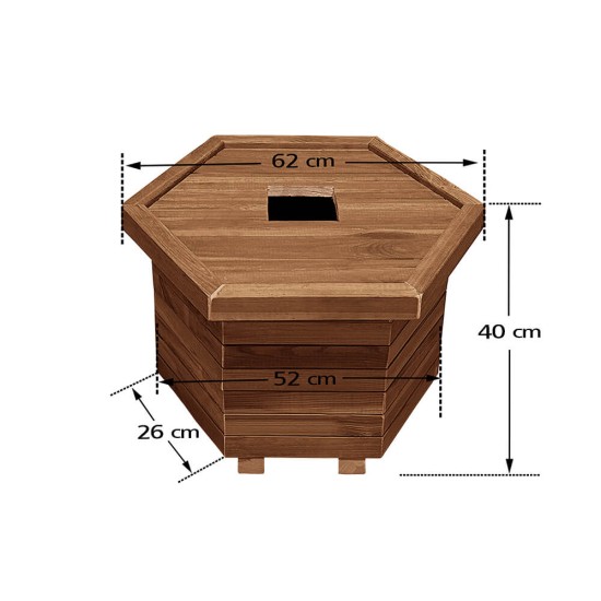 Ξύλινος κάδος απορριμμάτων εξάγωνος | κλειστές γωνίες | Δ52x40cm - 60lt