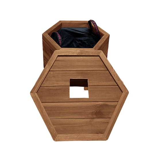 Ξύλινος κάδος απορριμμάτων εξάγωνος | κλειστές γωνίες | Δ52x40cm - 60lt