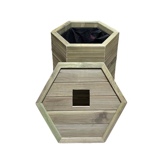 Ξύλινος κάδος απορριμμάτων εξάγωνος | κλειστές γωνίες | Δ52x64cm - 110lt