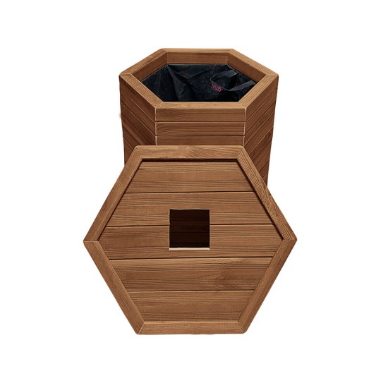 Ξύλινος κάδος απορριμμάτων εξάγωνος | κλειστές γωνίες | Δ52x64cm - 110lt