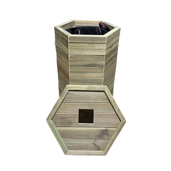 Ξύλινος κάδος απορριμμάτων εξάγωνος | κλειστές γωνίες | Δ52x94cm - 170lt