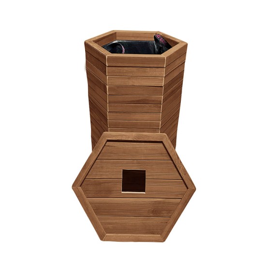 Ξύλινος κάδος απορριμμάτων εξάγωνος | κλειστές γωνίες | Δ52x94cm - 170lt