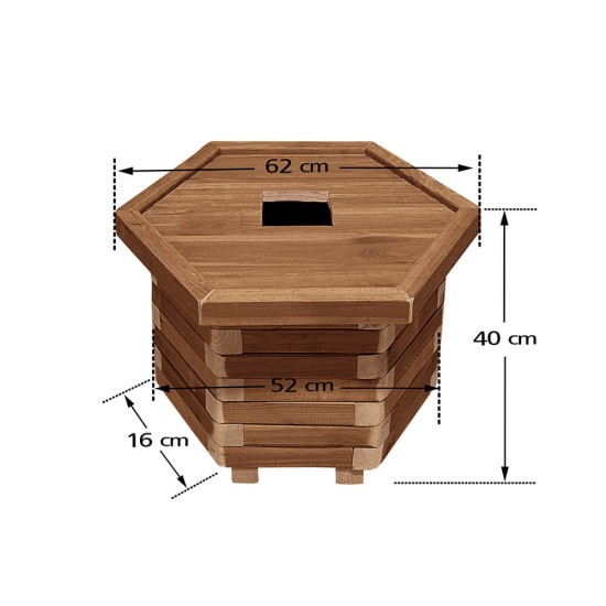 Ξύλινος κάδος απορριμμάτων εξάγωνος | ανοιχτές γωνίες | Δ52x40cm - 60lt