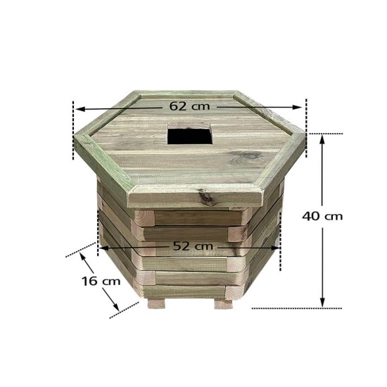 Ξύλινος κάδος απορριμμάτων εξάγωνος | ανοιχτές γωνίες | Δ52x40cm - 60lt