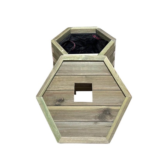 Ξύλινος κάδος απορριμμάτων εξάγωνος | ανοιχτές γωνίες | Δ52x40cm - 60lt