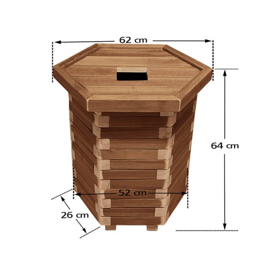 Ξύλινος κάδος απορριμμάτων εξάγωνος | ανοιχτές γωνίες | Δ52x64cm - 110lt