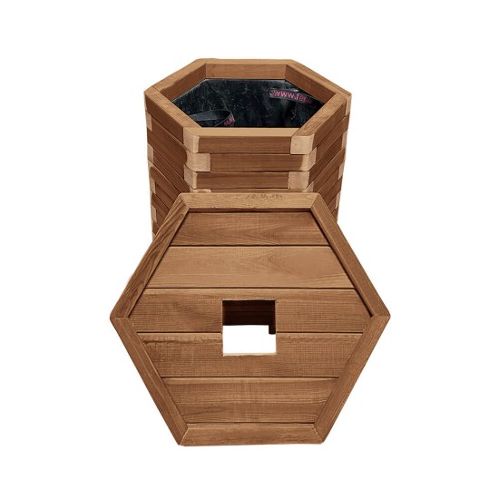 Ξύλινος κάδος απορριμμάτων εξάγωνος | ανοιχτές γωνίες | Δ52x64cm - 110lt