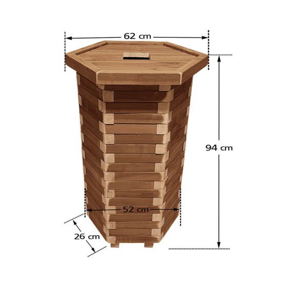 Ξύλινος κάδος απορριμμάτων εξάγωνος | ανοιχτές γωνίες | Δ52x94cm - 170lt