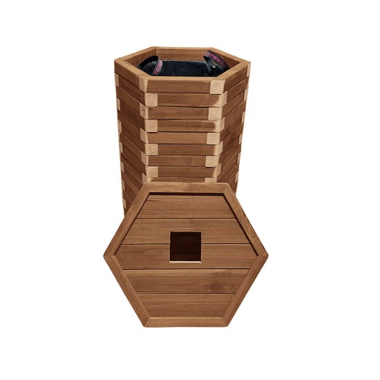 Ξύλινος κάδος απορριμμάτων εξάγωνος | ανοιχτές γωνίες | Δ52x94cm - 170lt