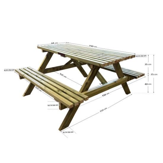 Ξύλινο τραπέζι πικ-νικ για κήπο ή παραλία