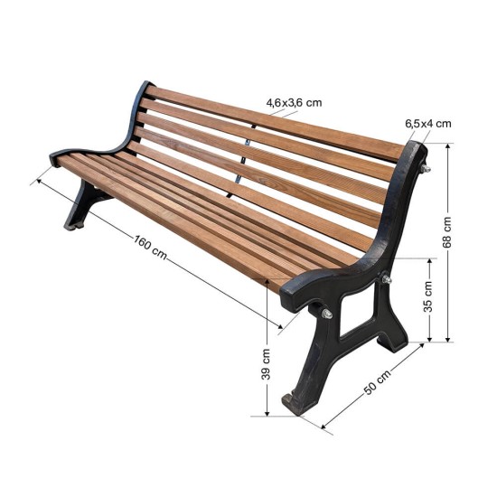 Παγκάκι 3 ατόμων βαρέου τύπου 160 Χ50 Χ68 cm 