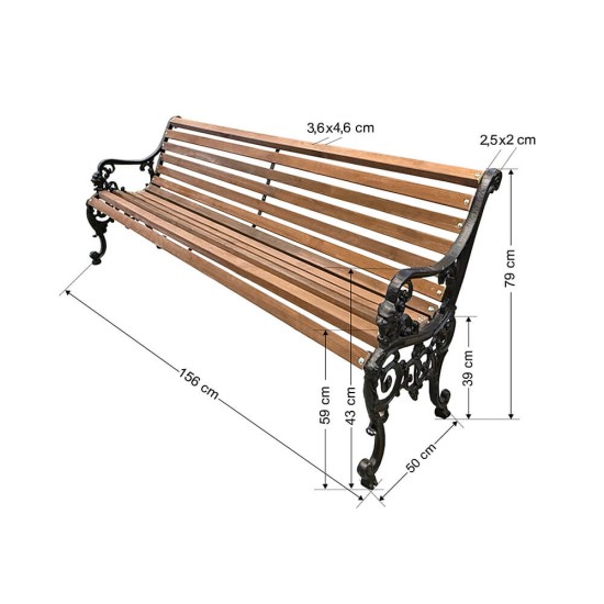Παγκάκι 3 ατόμων βαρέου τύπου 156 Χ50 Χ79 cm 