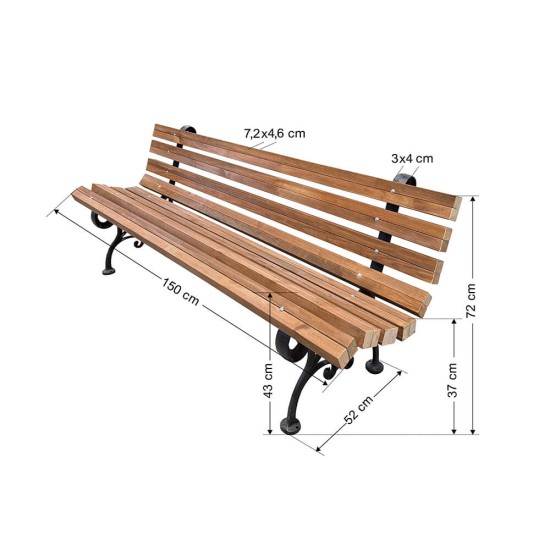 Παγκάκι 3 ατόμων βαρέου τύπου 150 Χ52 Χ72 cm 