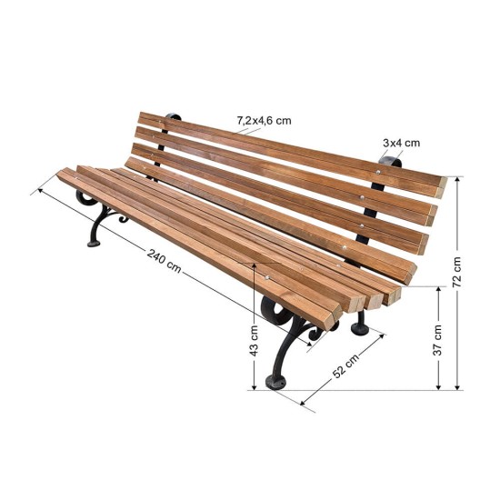 Παγκάκι 3 ατόμων βαρέου τύπου 240 Χ52 Χ72 cm 