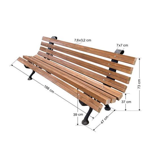 Παγκάκι 3 ατόμων βαρέου τύπου 188 Χ47 Χ73 cm