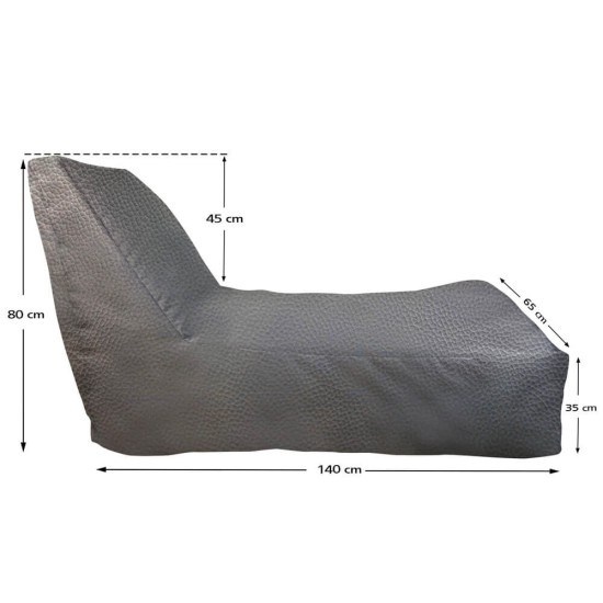 Ξαπλώστρα Πουφ με πλάτη | Αδιάβροχη | 140x65x80x33 | Γκρι Δερματίνη