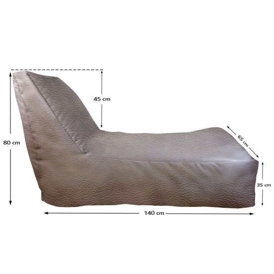 Ξαπλώστρα Πουφ με πλάτη | Αδιάβροχη | 140x65x80x33 | Ελεφαντί Δερματίνη