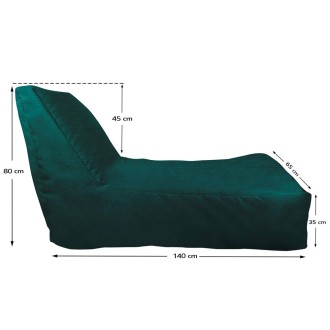 Lounger Pouf with back | Waterproof | 140x65x80x33 | Green Canvas Fabric