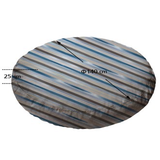 Πουφ Στρογγυλό | Αδιάβροχo | Φ140x25 | Ριγέ Τυρκουαζ Μπεζ Καραβόπανο