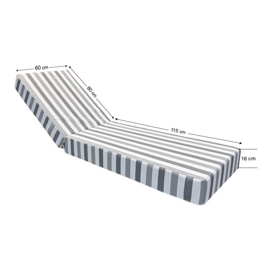 Στρώμα Ξαπλώστρας 195x60x16cm 70105 Premium Δερματίνη Φαρδιά Ρίγα Γκρι / Off White