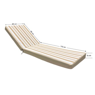 Sunbed Mattress 195x60x8cm 70107 Premium Leatherette Wide Stripe Beige / Off White