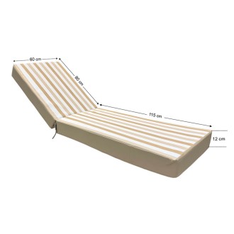 Sunbed Mattress 195x60x12cm 70109 Premium Leatherette Wide Stripe Beige / Off White