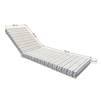 Sunbed Mattress 195x60x14cm 70140 Premium Leatherette Zig-Zag Grey / Black / Off White