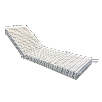 Sunbed Mattress 195x60x16cm 70141 Premium Leatherette Zig-Zag Grey / Black / Off White