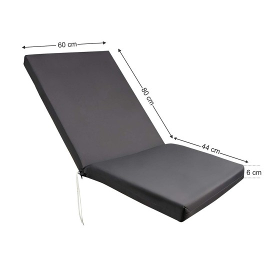 Beach sezlong mattress 124x60x6cm grey