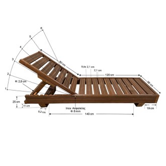 Ξαπλώστρα παραλίας επαγγελματική - 1226 - 200x68x25cm - TESIAS